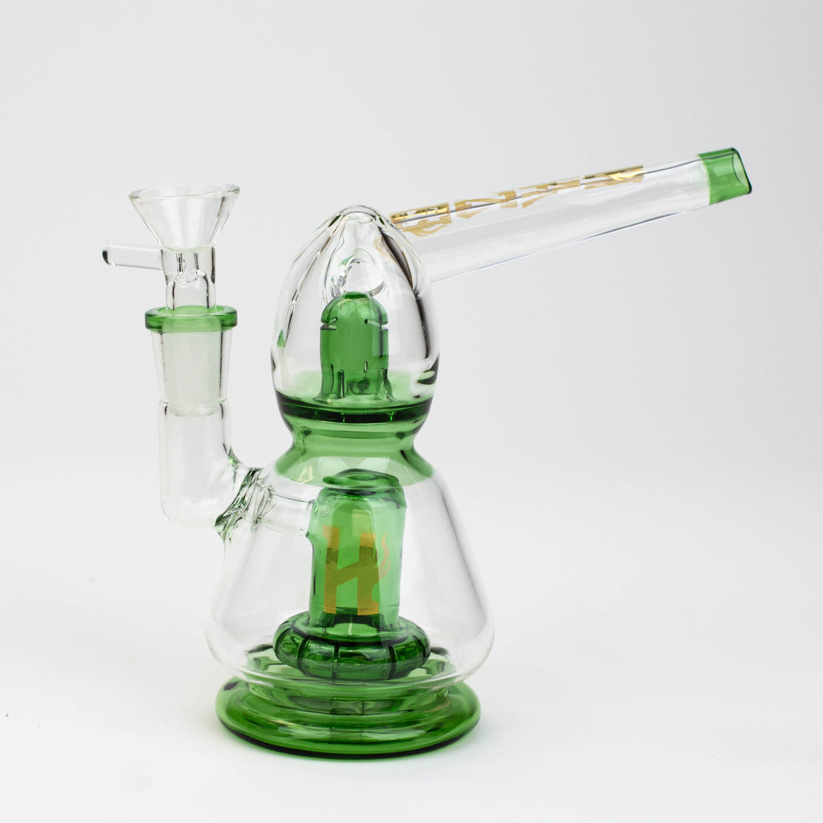 Side View of the 6.5" HAZE Glass Bong With Showerhead Diffuser in Green