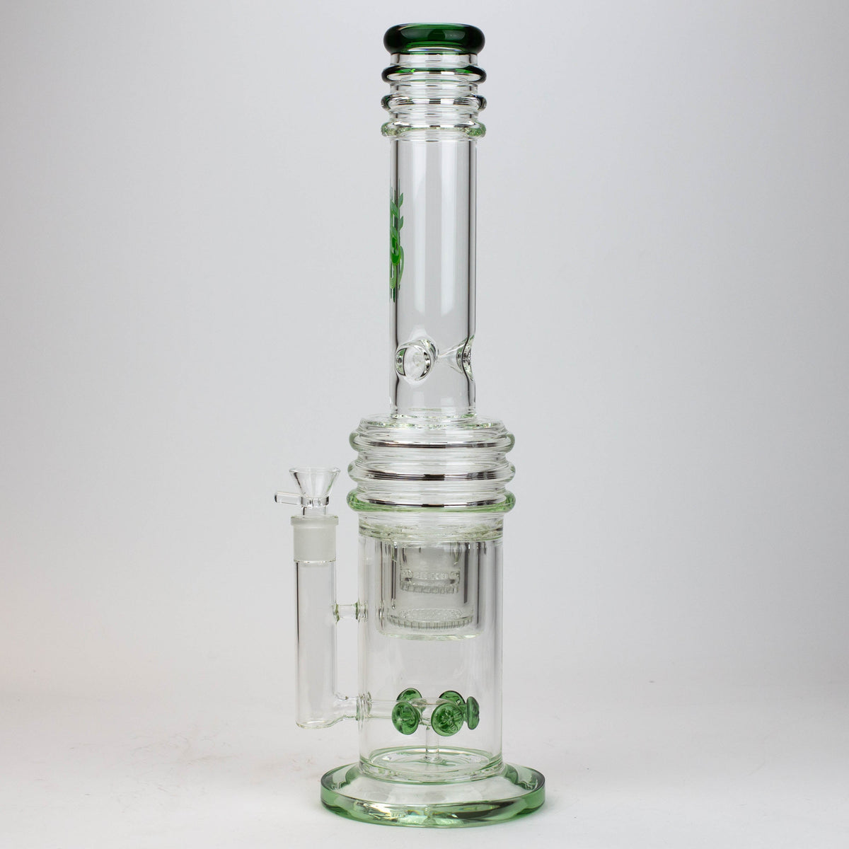 Side View of the H2O 17 inch Glass Bong with honeycomb diffuser in Green