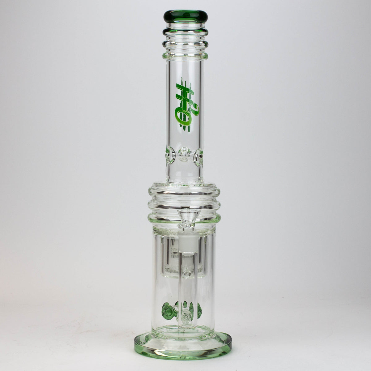 Front View of the H2O 17 inch Glass Bong with honeycomb diffuser in green