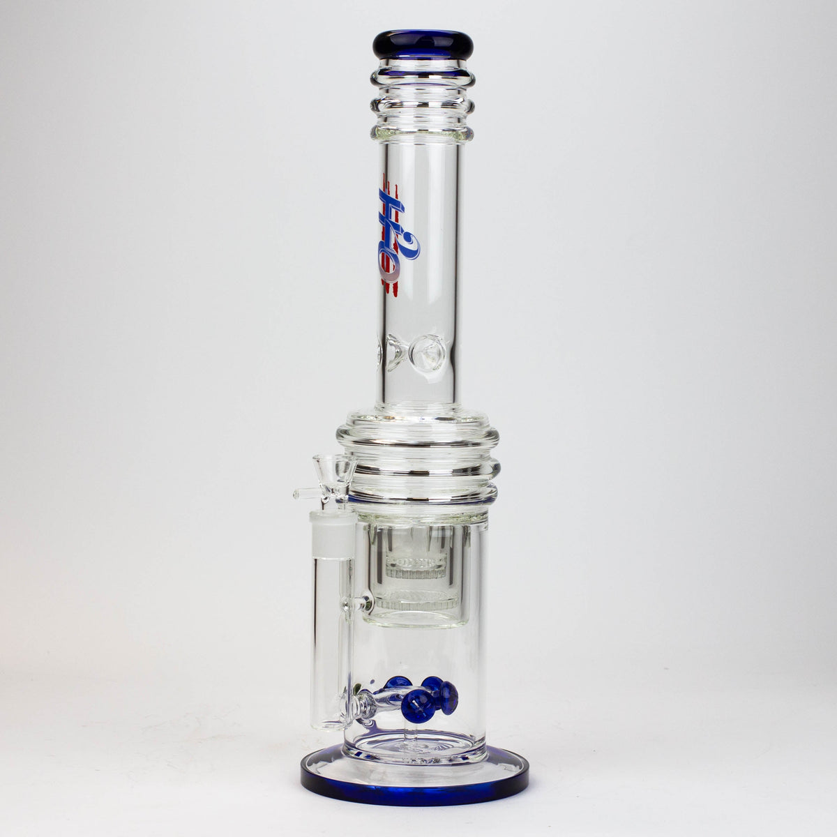 H2O 17 inch Glass Bong with double layer honeycomb diffuser in blue