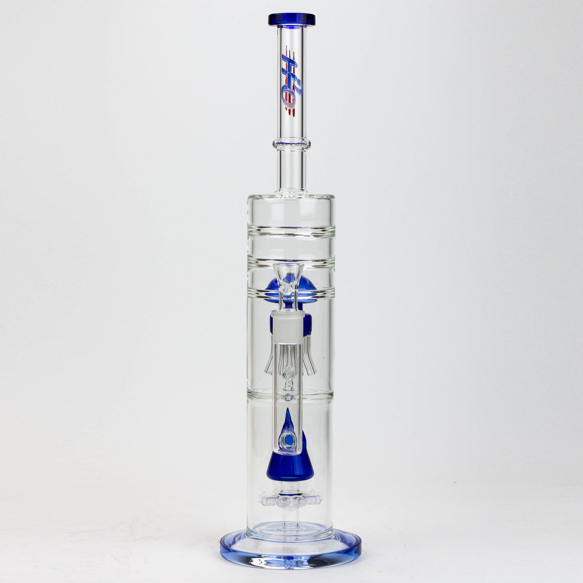 Front View of the 17" H2O Dual Diffuser Glass Bong in Blue