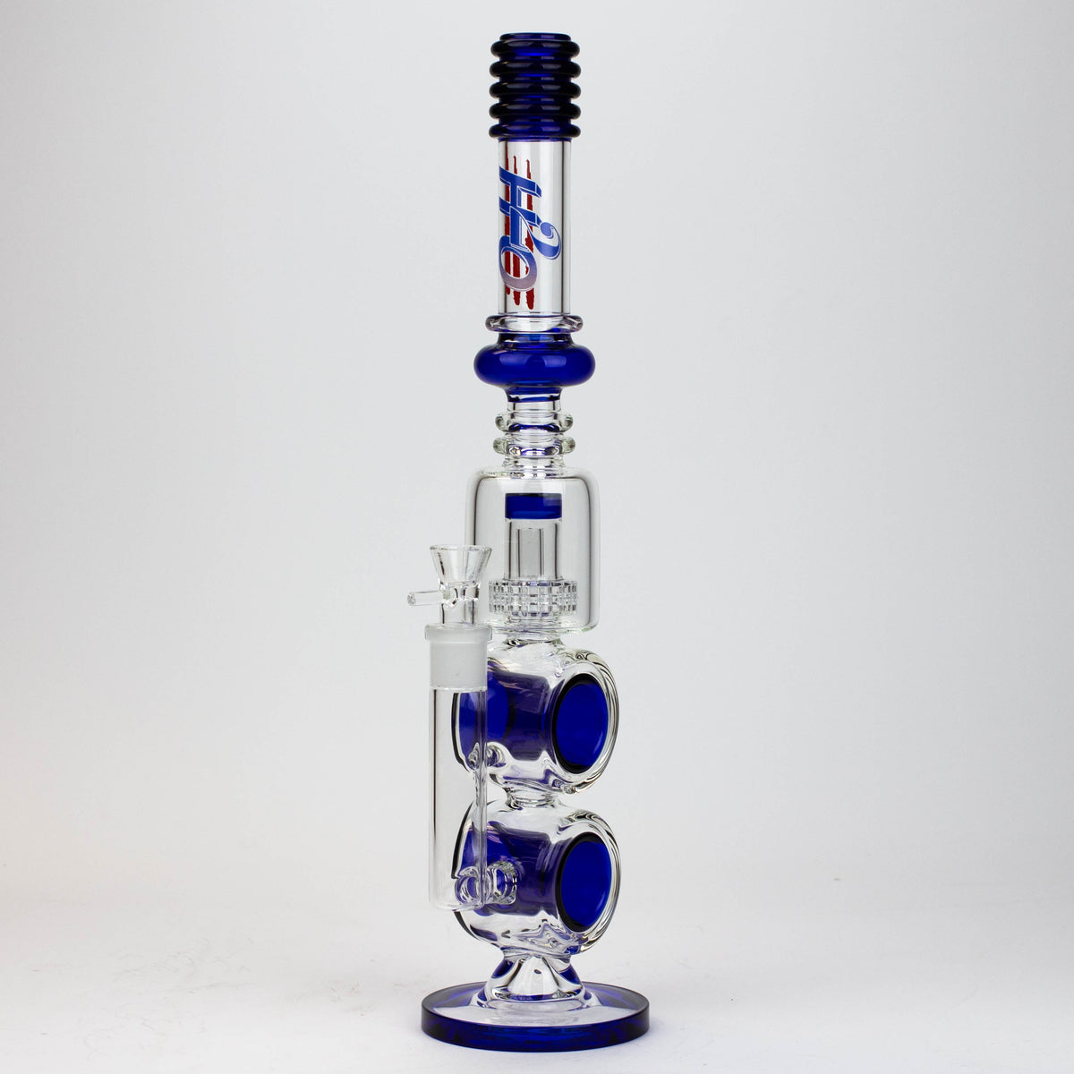 17" H2O Double Ring Glass Recycler Bong with showerhead perc in blue