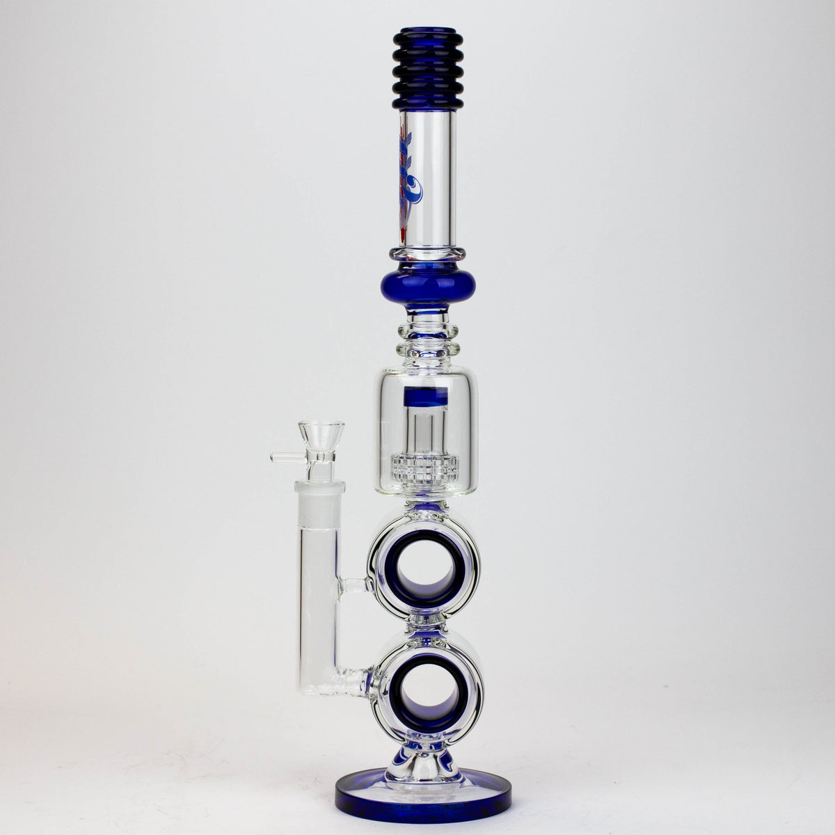 Side View of the 17" H2O Double Ring Glass Recycler Bong