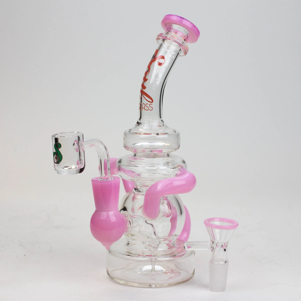 8 inch SOUL Glass Recycler Hybrid Dab Rig in Pink