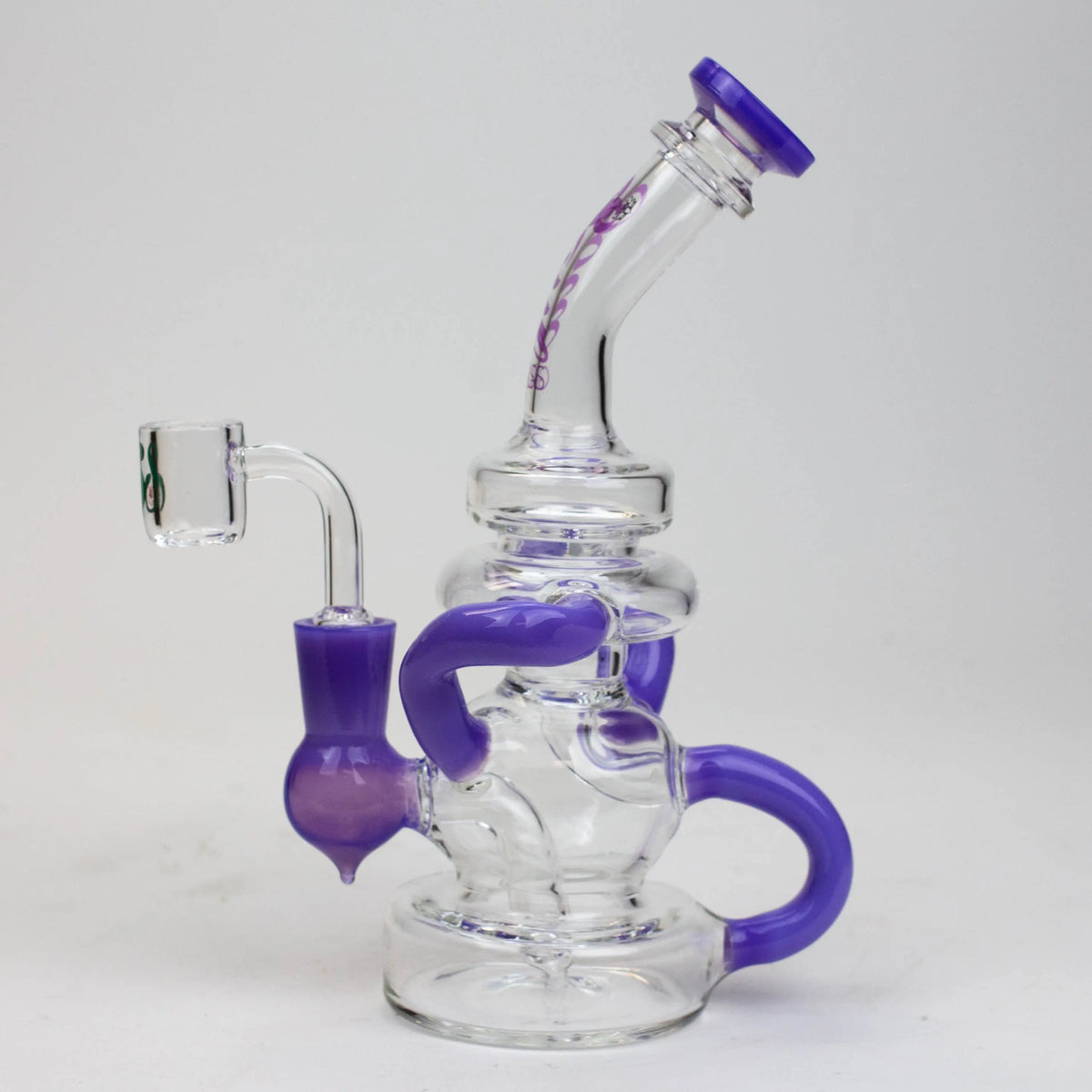 Side View of the 8 inch SOUL Glass Recycler Hybrid Dab Rig And Bong In Purple 