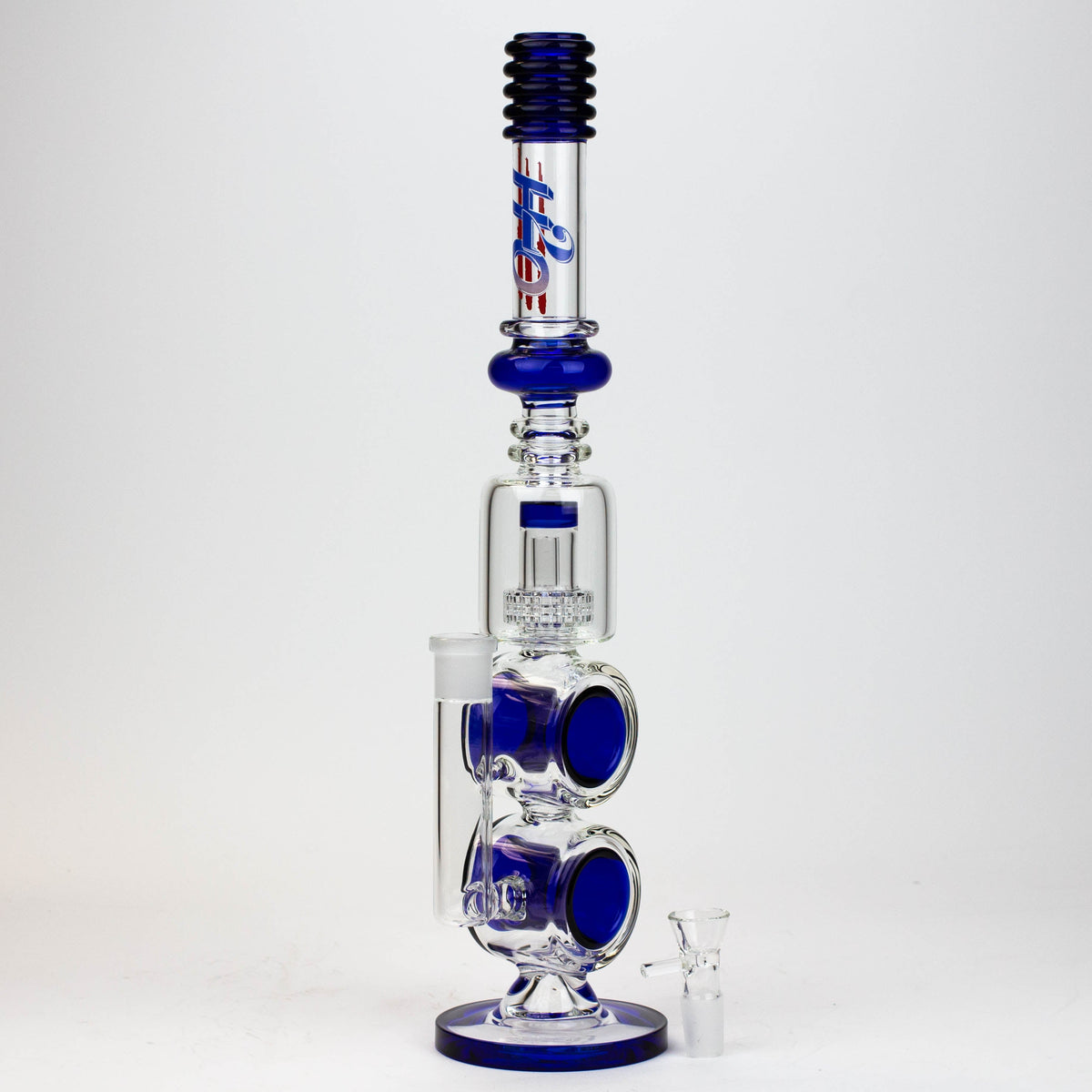 17 inch H2O Double Ring Glass Recycler Bong in Blue