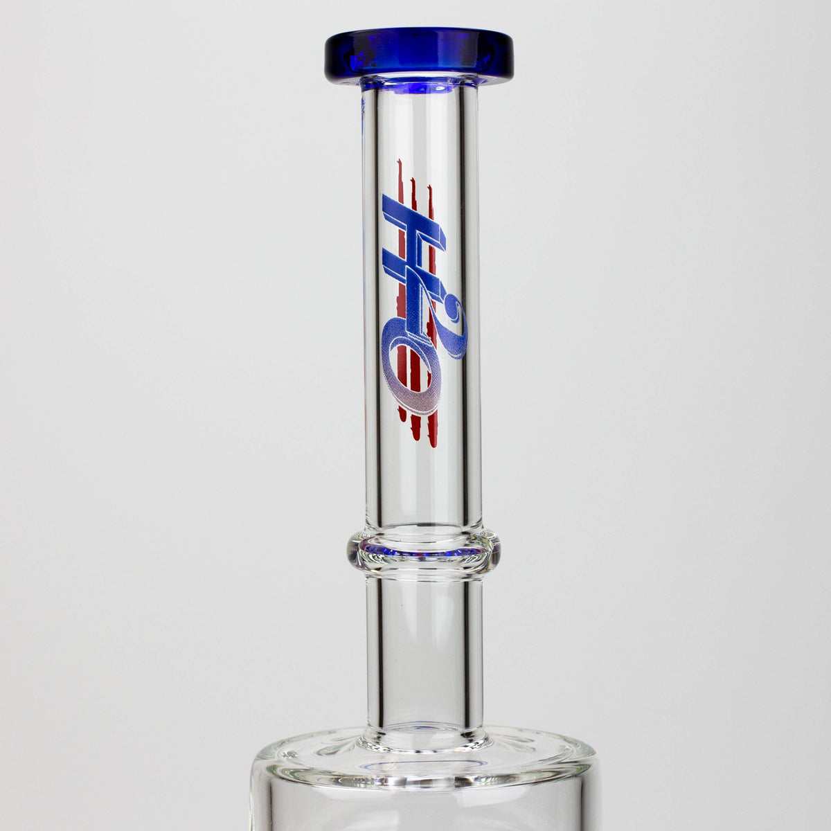 17" H2O Dual Diffuser Glass Bong View Of Neck with H20 Logo