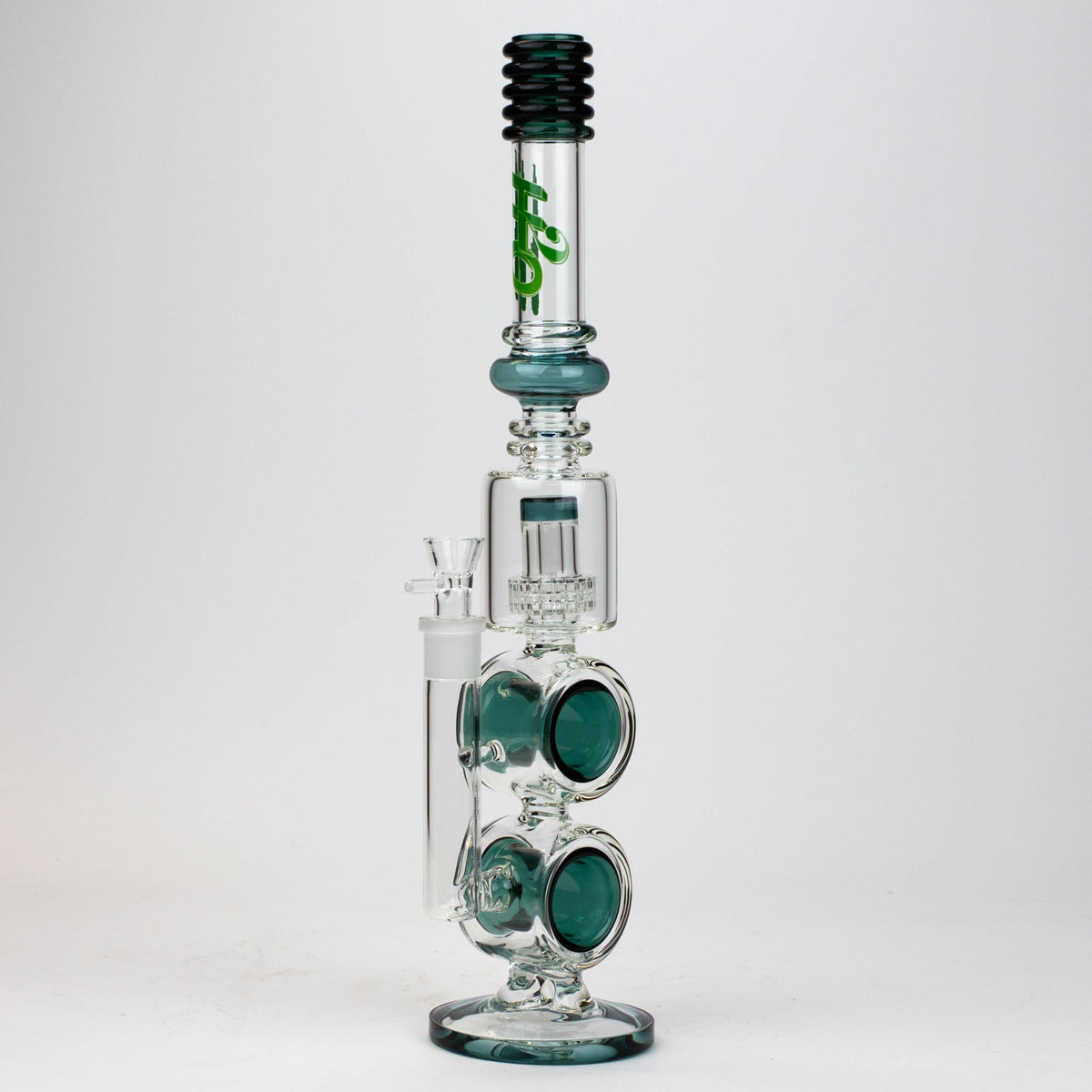 17" H2O Double Ring Glass Recycler Bong in Green