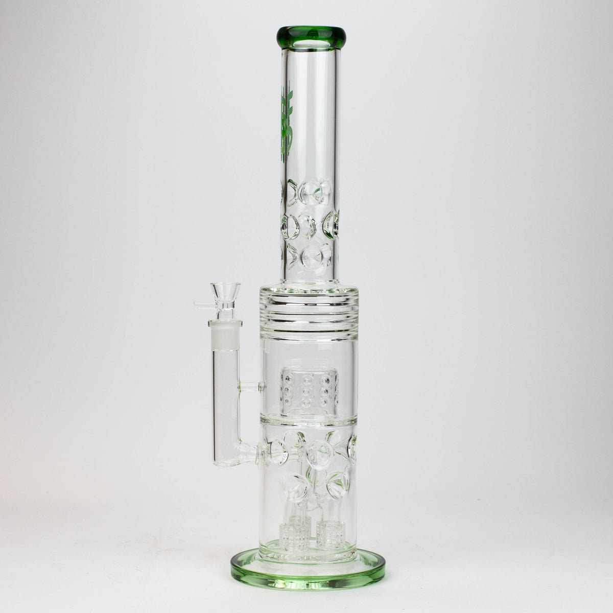 Side View of the 18 inch H2O Glass Bong With Triple Mini Showerhead Diffuser