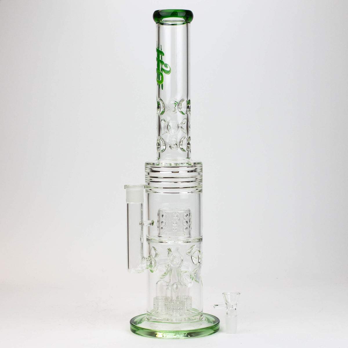 18" H2O Glass Bong with Showerhead Diffuser in Green