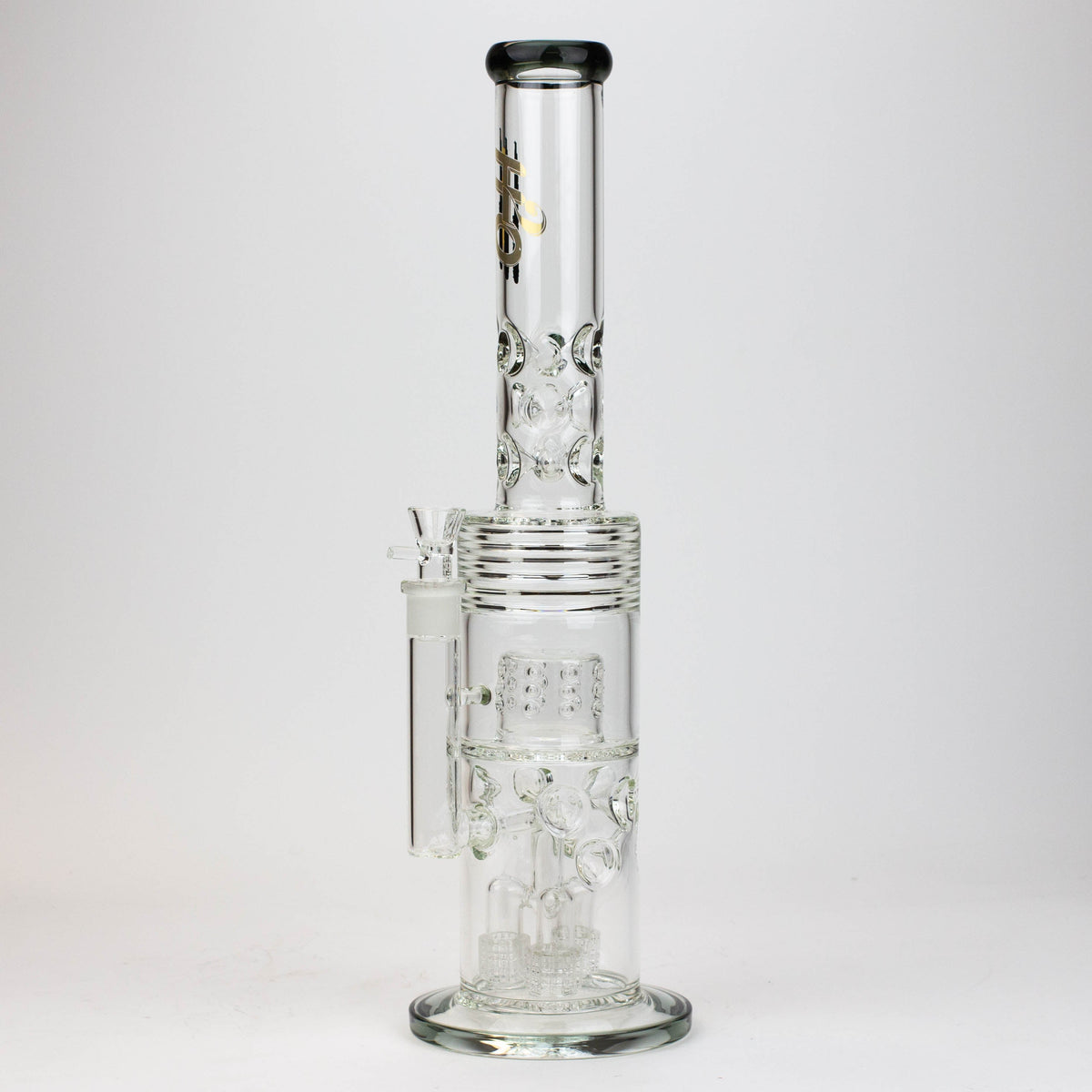 18" H2O Glass Bong With Triple Mini Showerhead Diffuser in Black