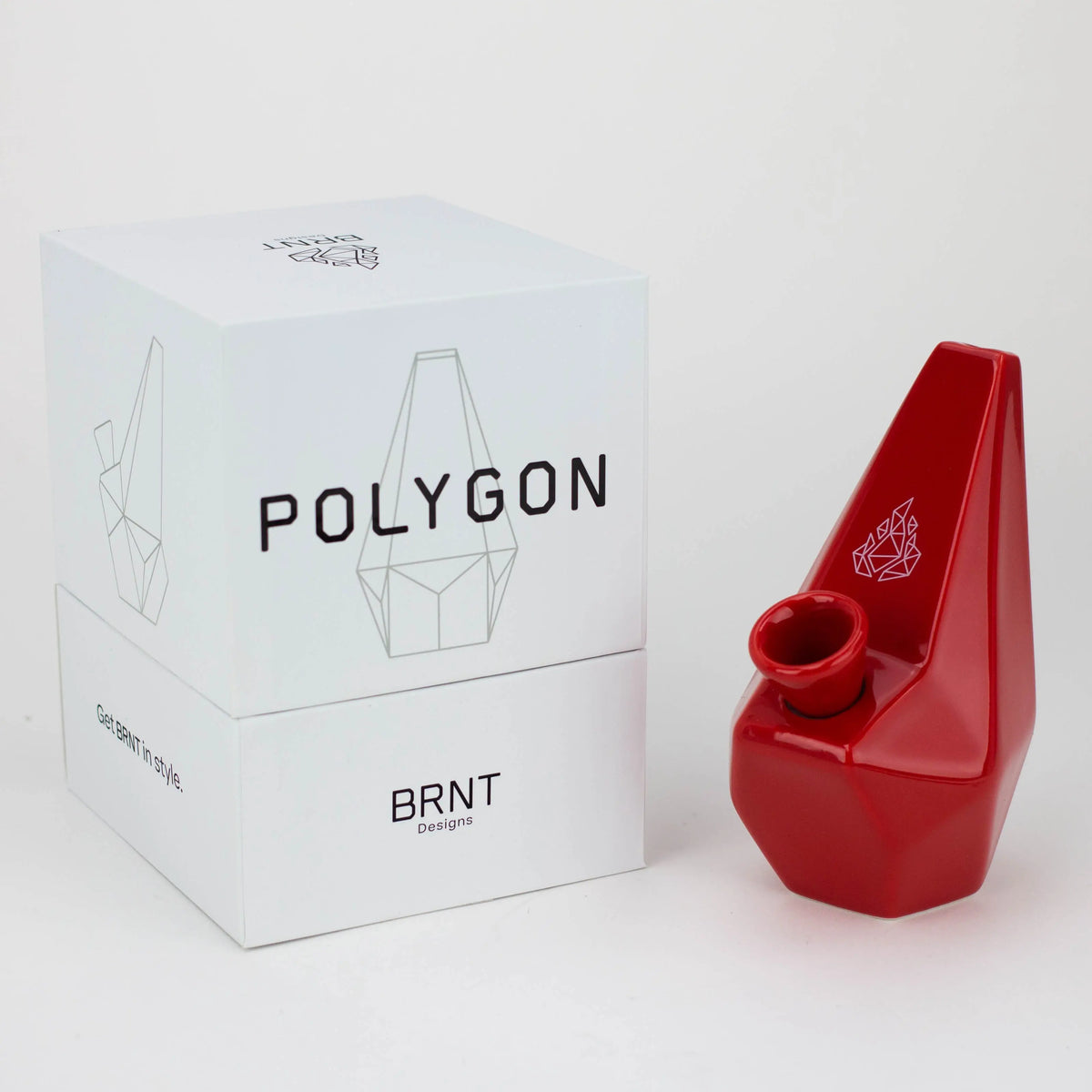 Polygon Ceramic Bong by BRNT designs with packaging