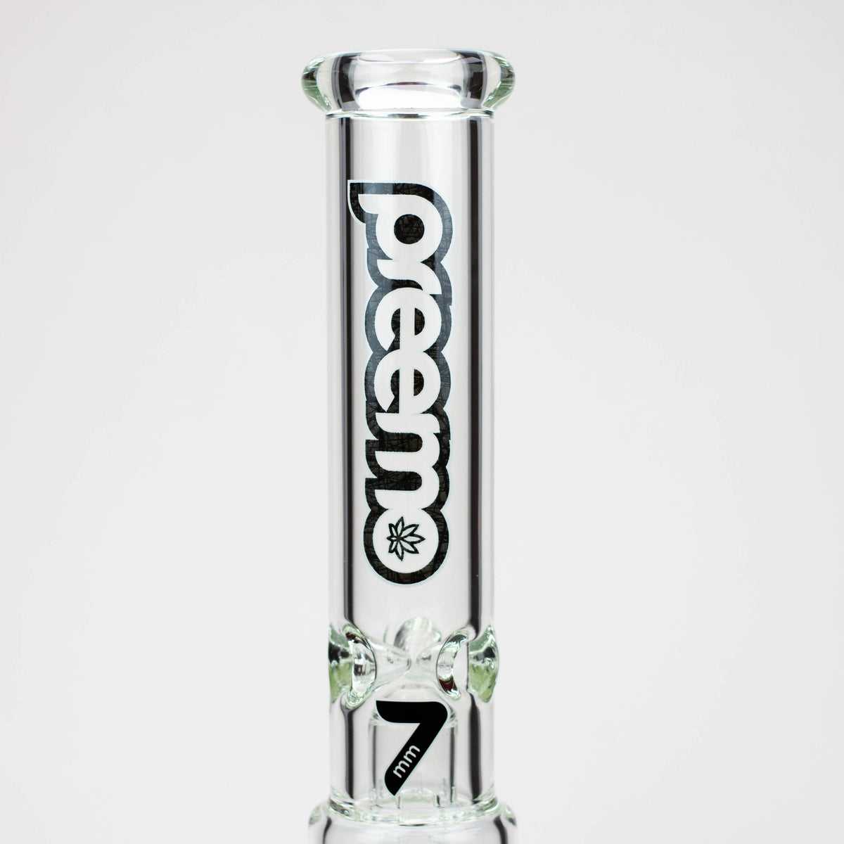 Glass Tube with Preemo Logo on the 19 inch Double Disc Perc Bong