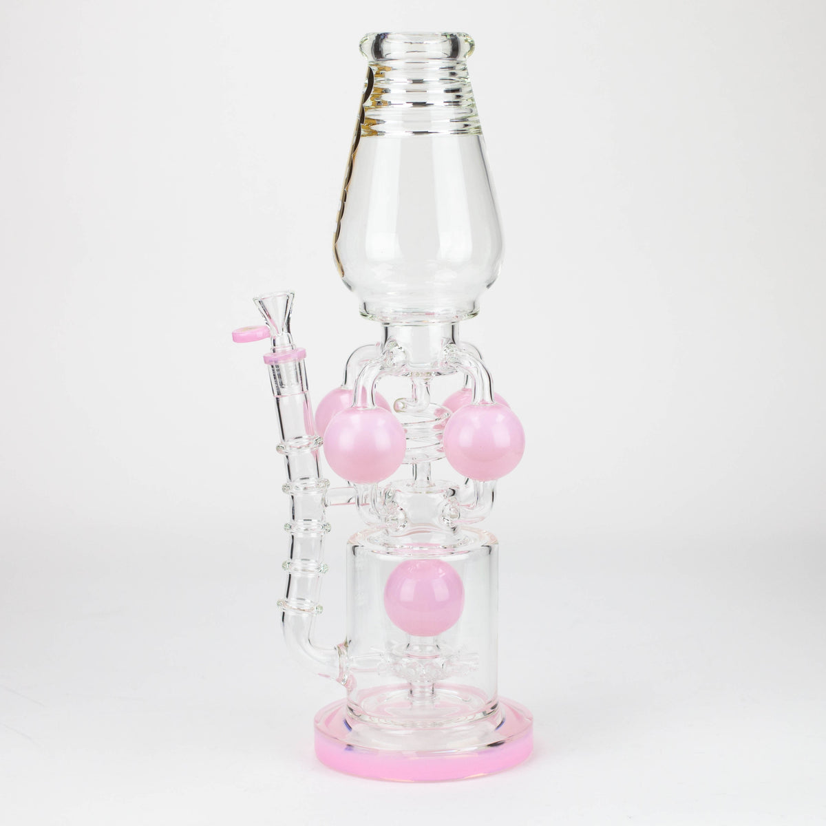 Side View of the preemo - 16 inch Sprocket Perc Recycler Bong in Pink