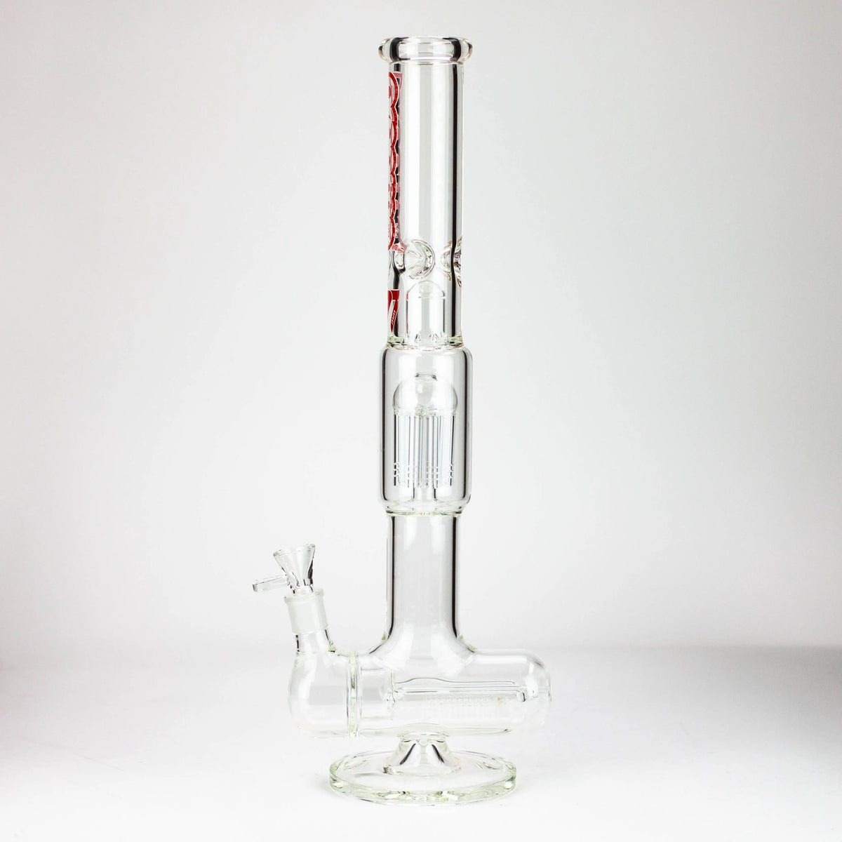 Side View of the Preemo 20 inch Triple Inline to 8-Arm Tree Perc Bong in Red