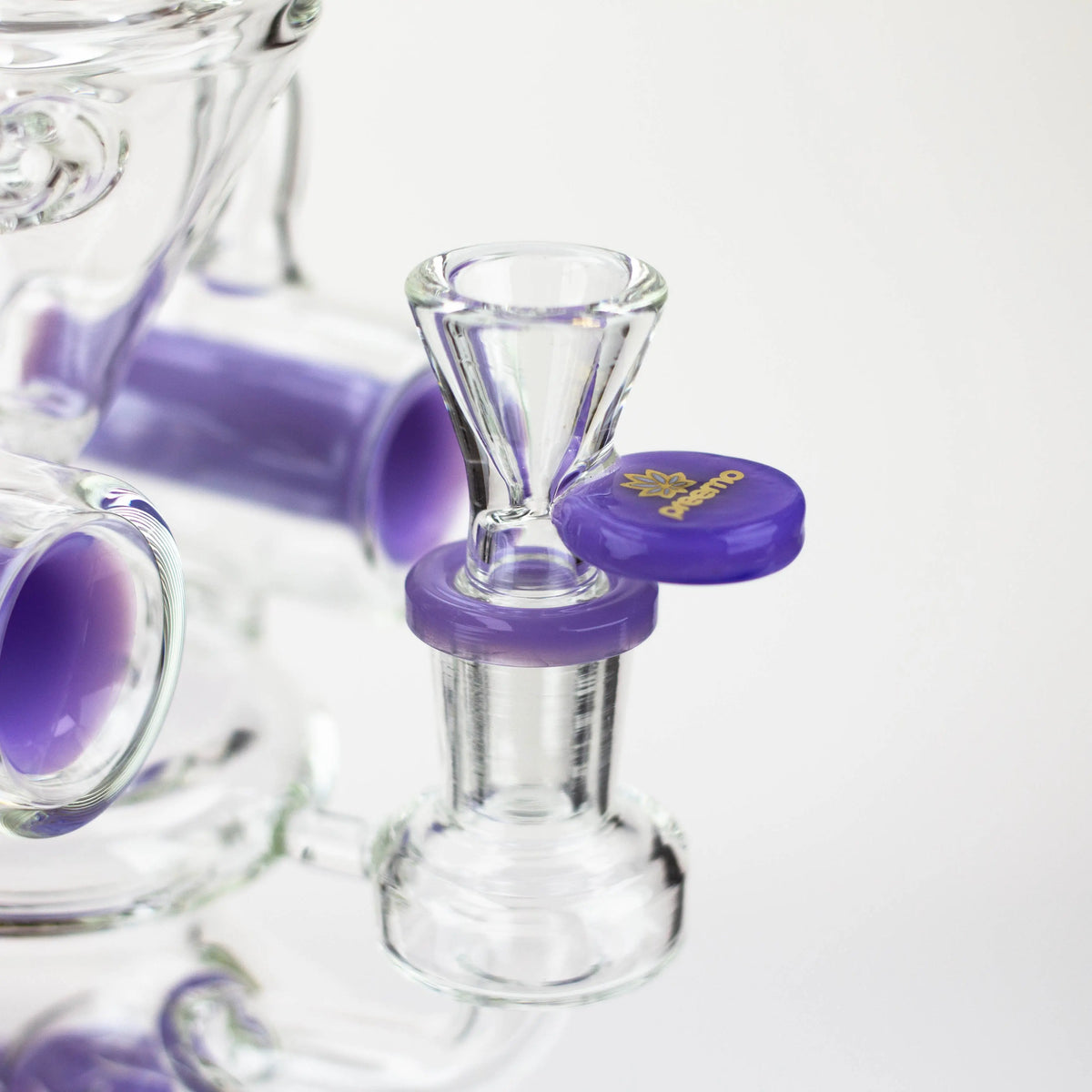 Purple Bowl Piece on the Preemo 8 inch  Double Finger Hole Recycler Bong