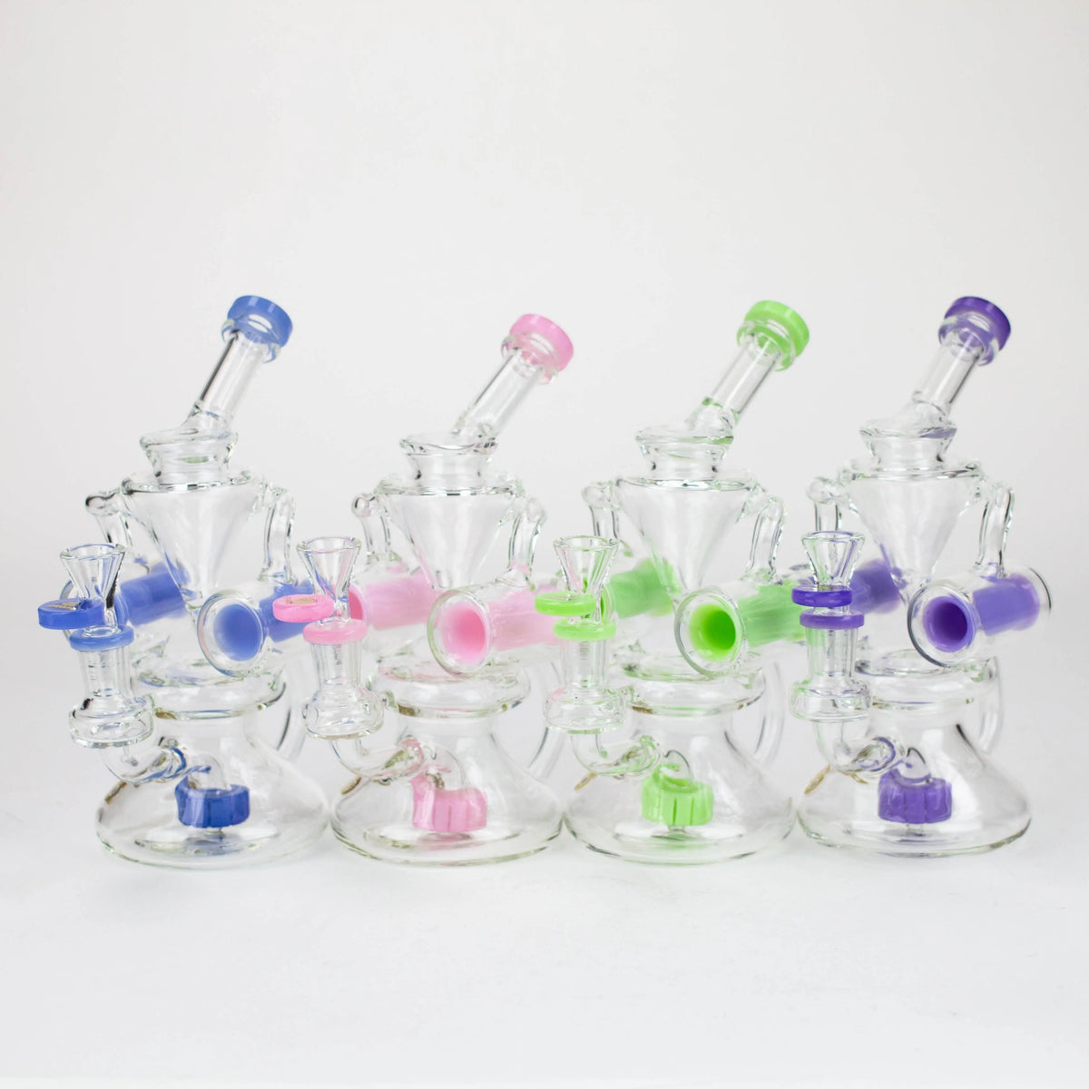 Four Preemo 8 inch  Double Finger Hole Recycler Bongs