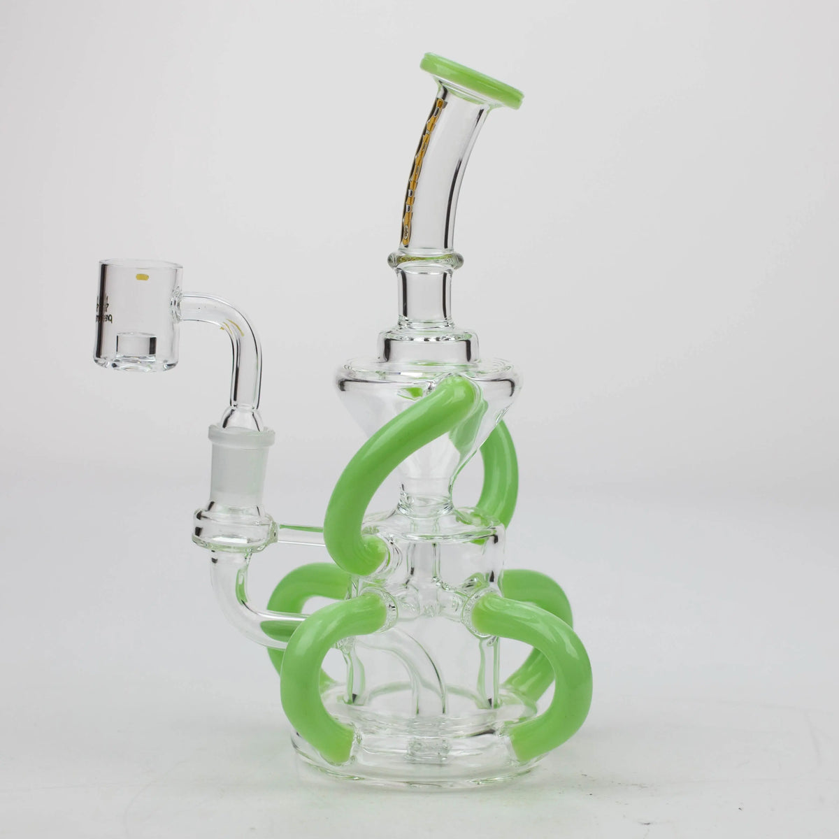 Side View of the preemo 8 inch Nuclear Dab Rig with 6 arm recycler