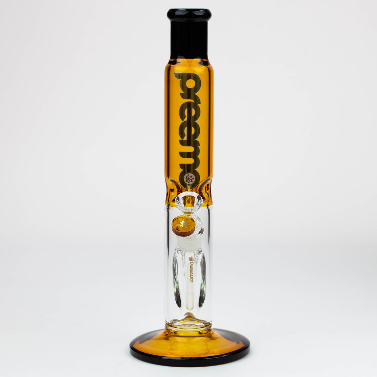 Front View of the preemo 14 Inch Straight Tube Bong in Gold