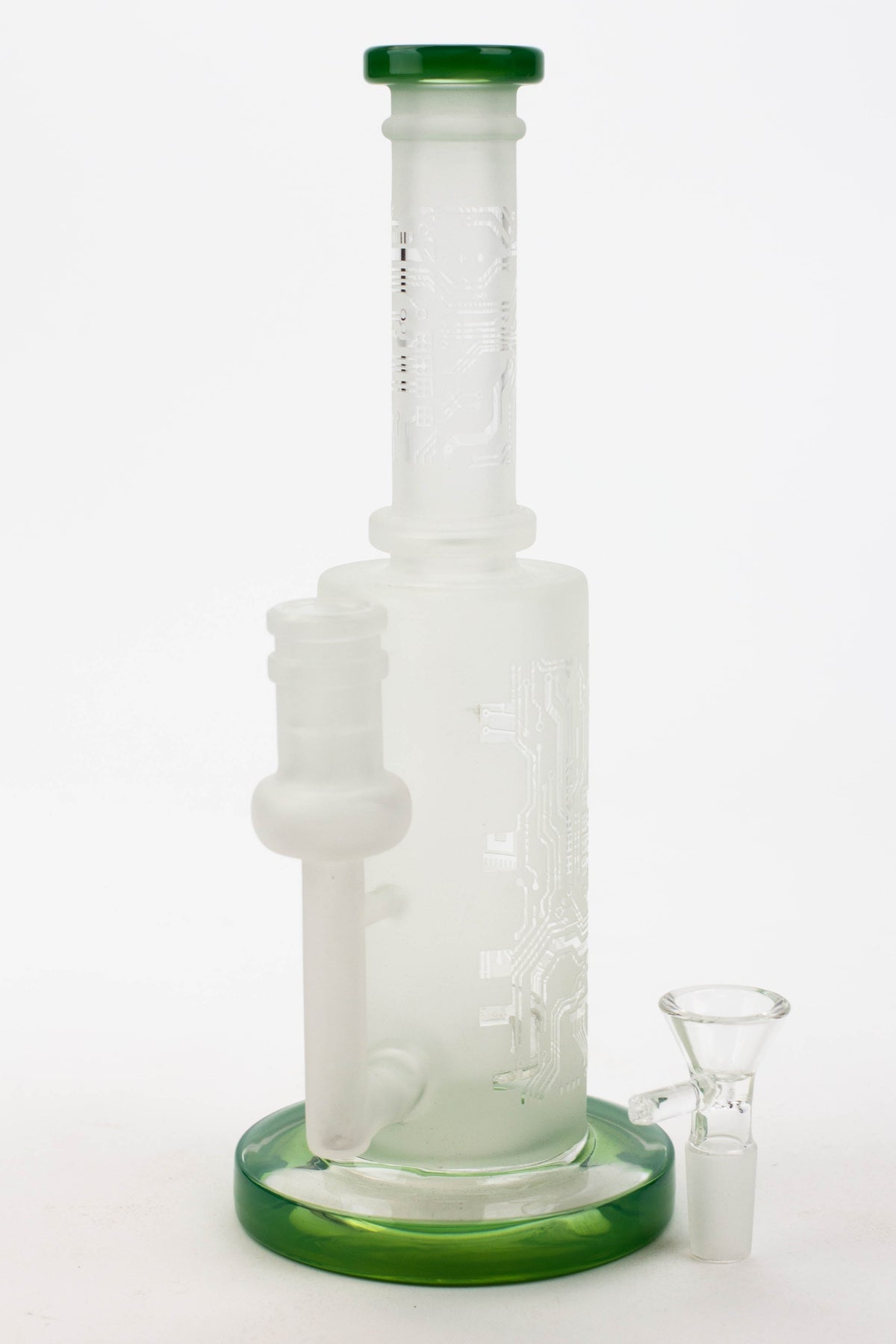 9.5" Sandblasted Glass Bong in Green with Glass Bowl Piece