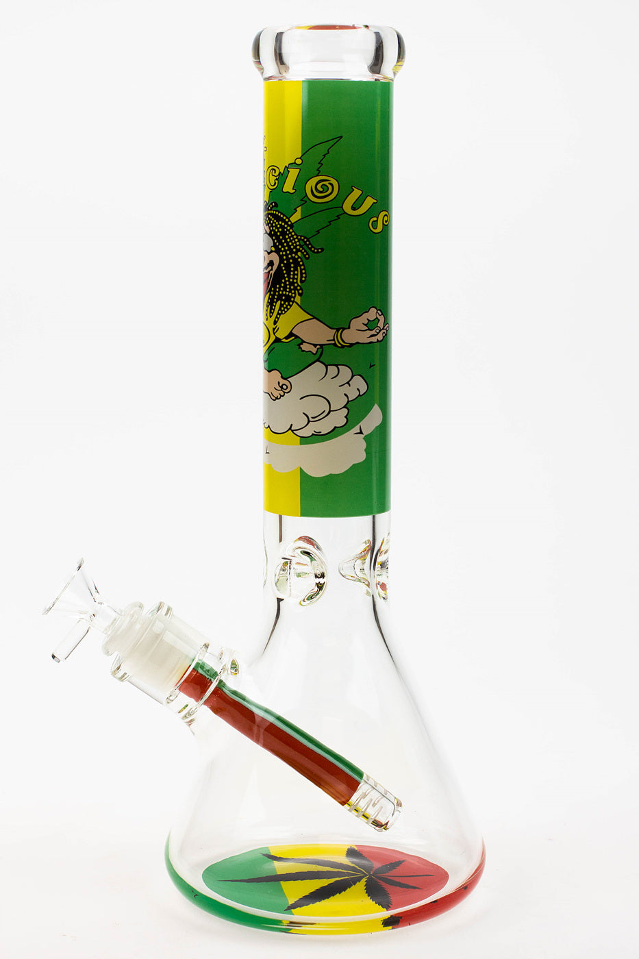 Side View of the 13.5 inch Rasta Beaker Bong