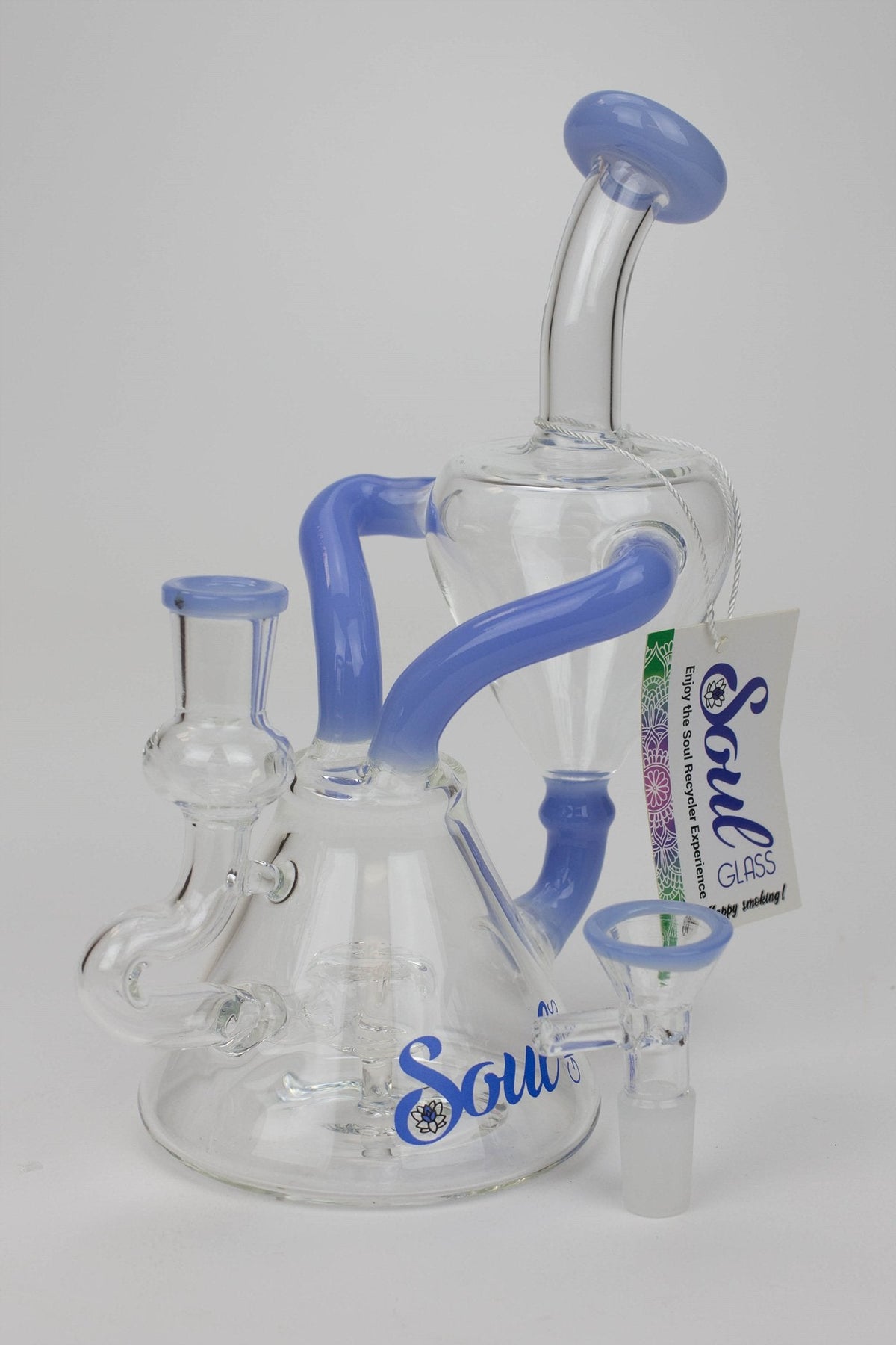 8 inch SOUL Glass 2-in-1 Recycler Dab Rig Hybrid in Blue