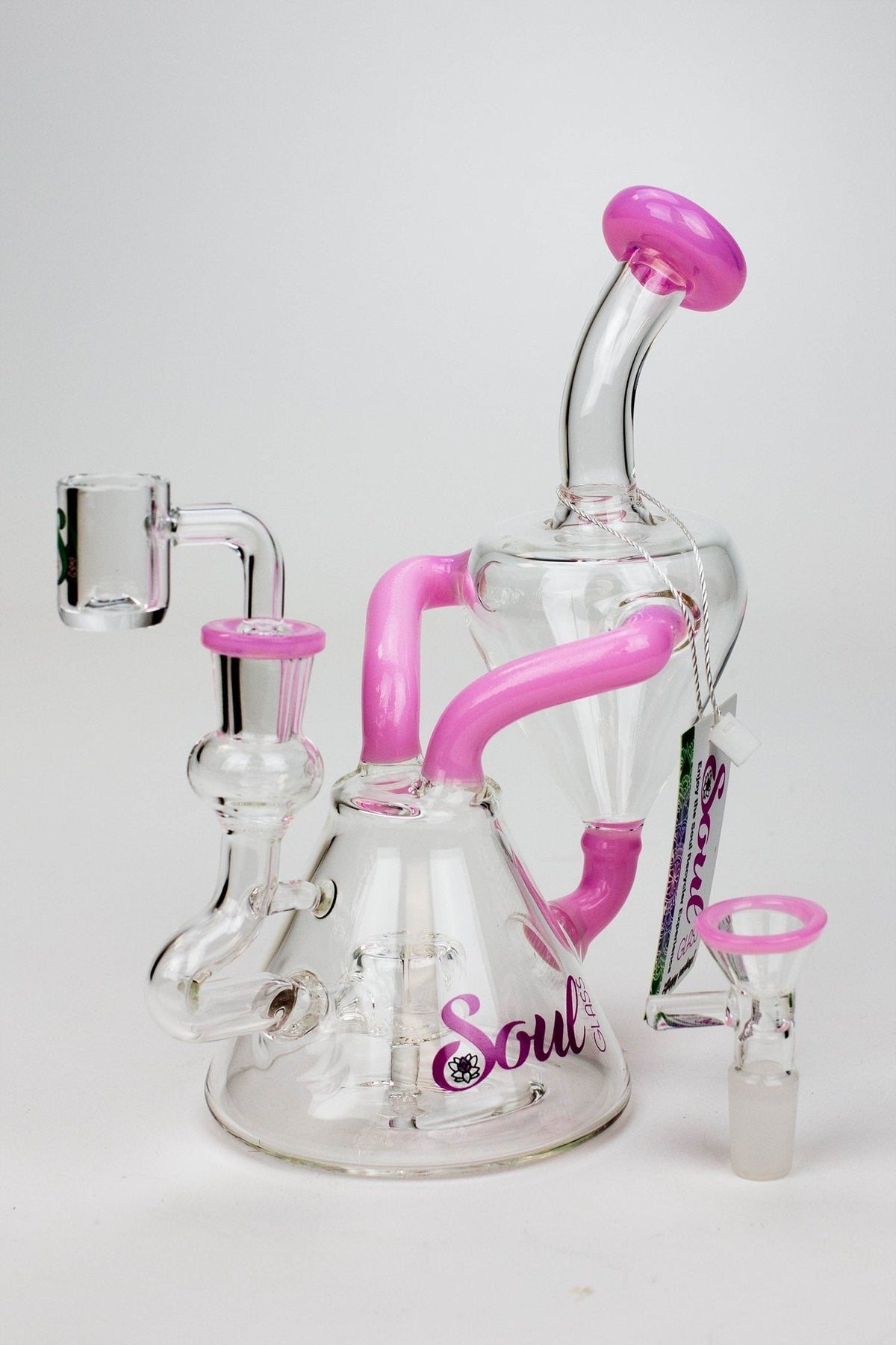 8 inch SOUL Glass 2-in-1 Recycler Dab Rig Hybrid in Pink