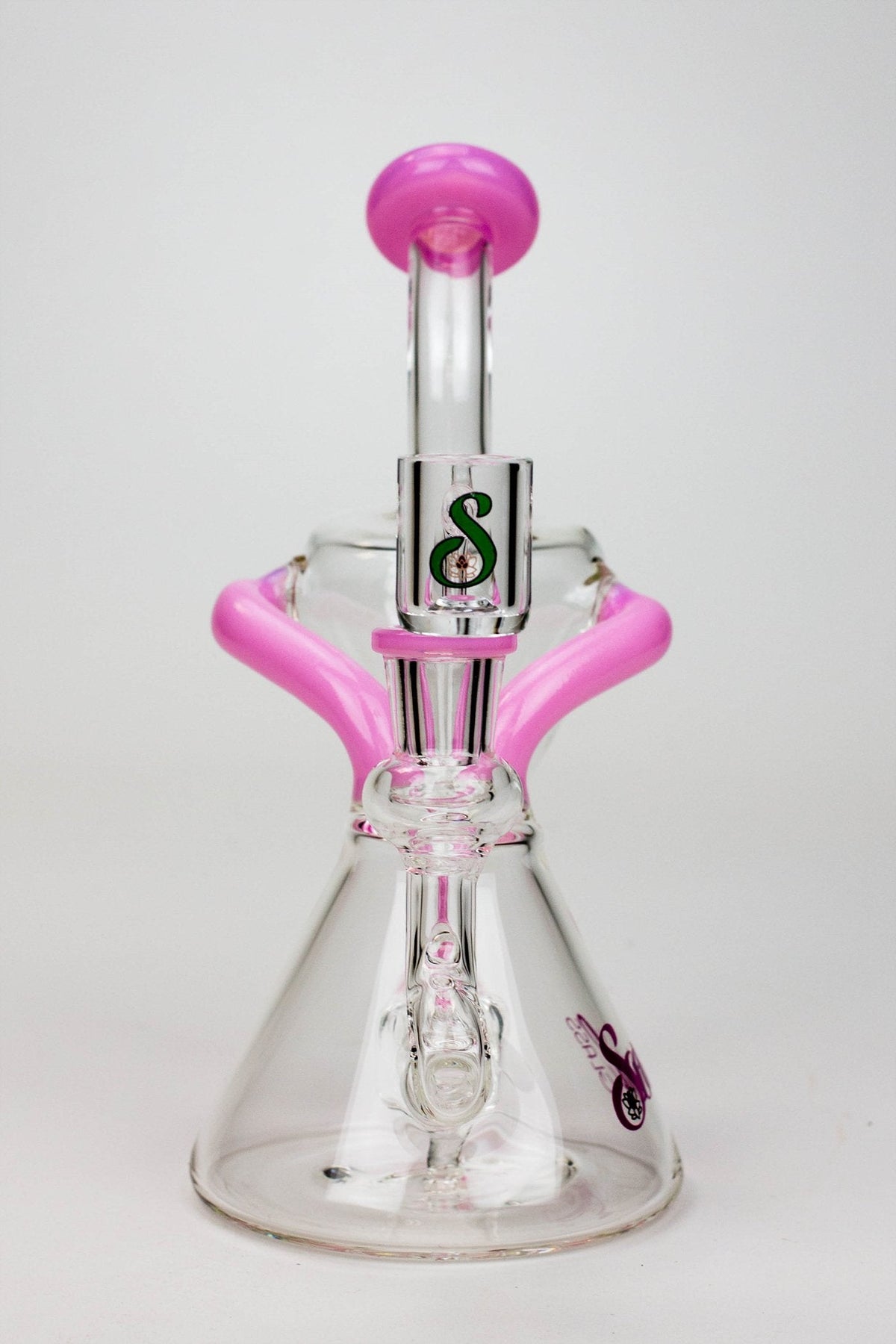 Front View of the 8 inch SOUL Glass 2-in-1 Recycler Dab Rig Hybrid with Quartz Banger