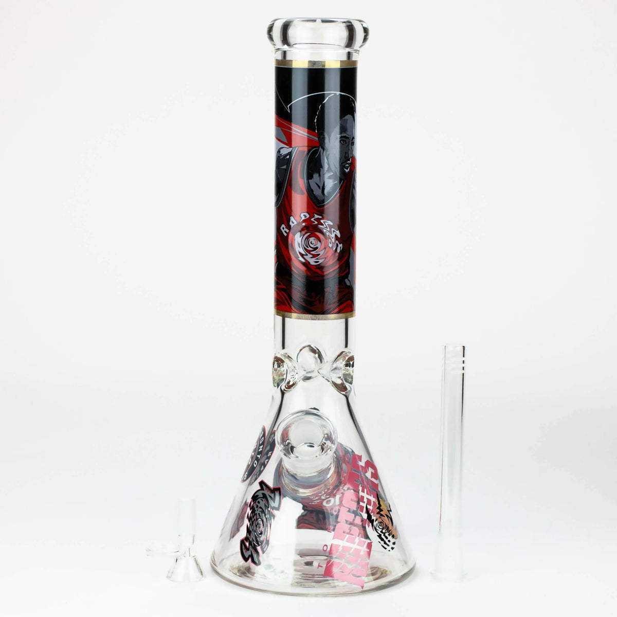 Disassembled three-piece 14-Inch TC 1 TO Champions Glass Water Bong viewed from front.