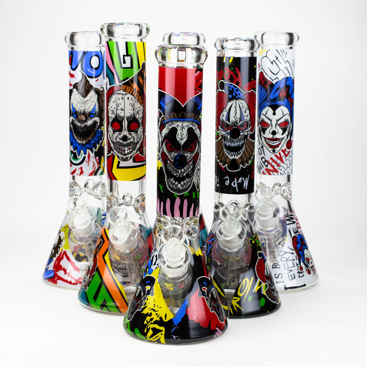 Five 14" Freaky Clown Glow In The Dark Bongs