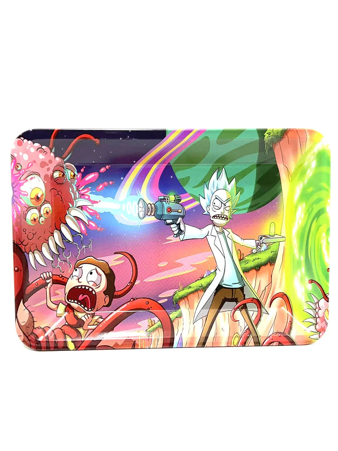 Rick And Morty Design on Small Metal Rolling Tray