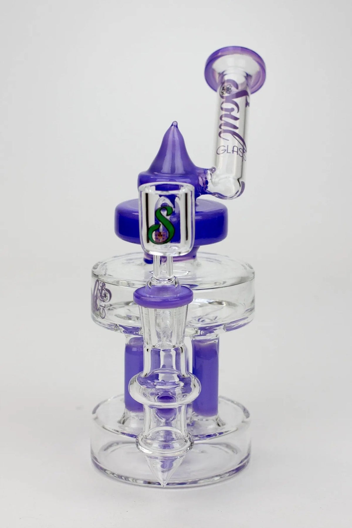 Front View of the SOUL Glass 8 inch Cube Chamber Recycler Dab Rig Hybrid with Quartz Banger For Concentrates