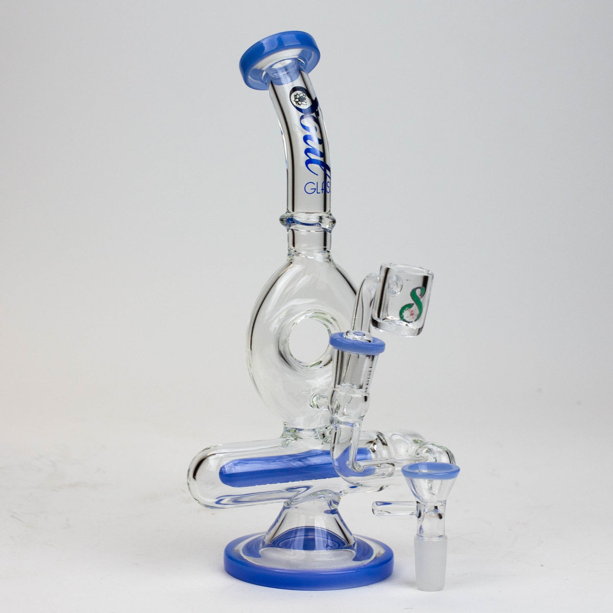 8 Inch SOUL Glass Donut Recycler Dab Rig Hybrid in Blue