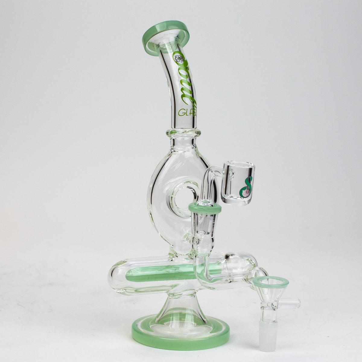 8 Inch SOUL Glass Donut Recycler Dab Rig Hybrid in Green