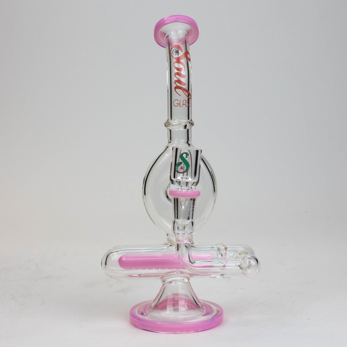 8 Inch SOUL Glass Donut Recycler Dab Rig Hybrid in Pink