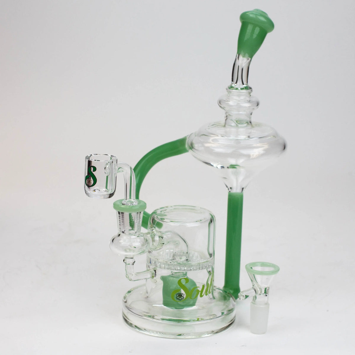 9 Inch Spinning Top Recycler Dab Rig Hybrid from SOUL Glass in Green