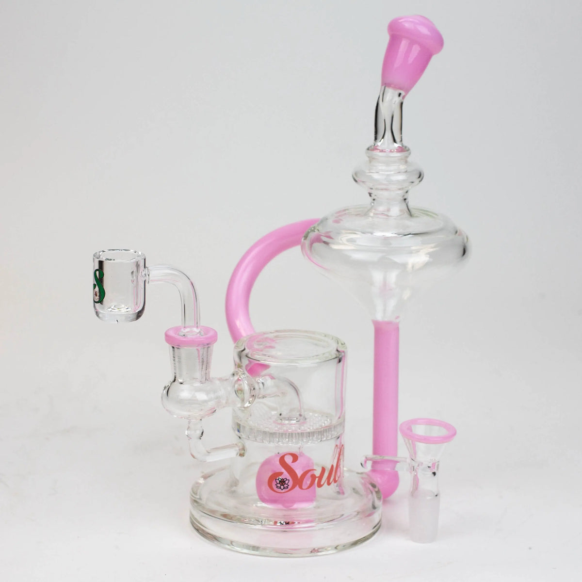 9 Inch Spinning Top Recycler Shatter Dab Rig Hybrid from SOUL Glass in Pink