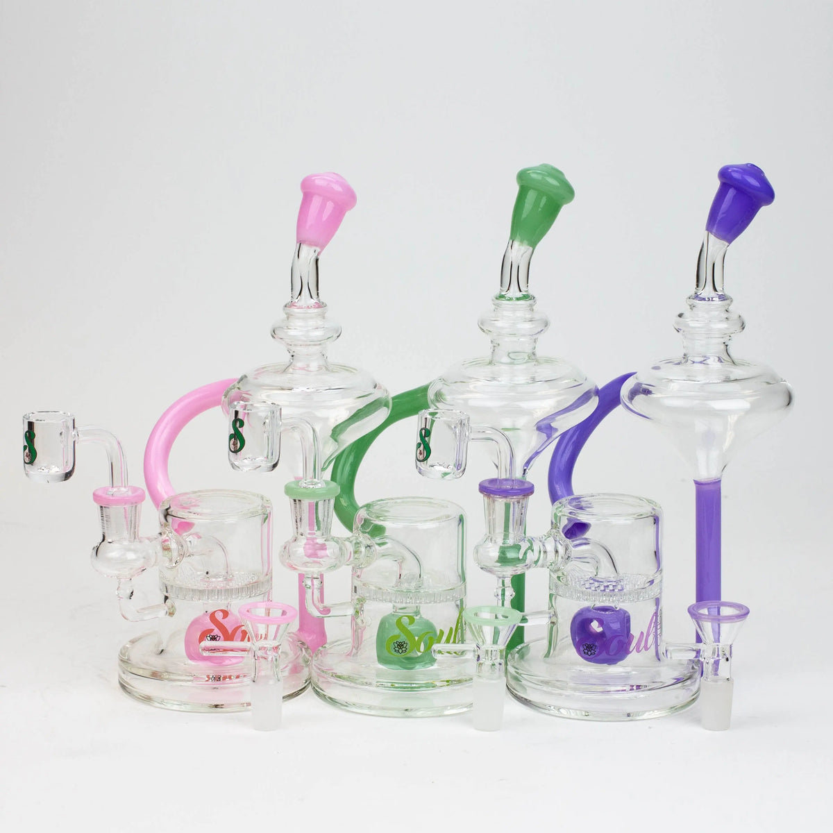 Three 9 Inch Spinning Top Recycler Dab Rig Hybrids from SOUL Glass