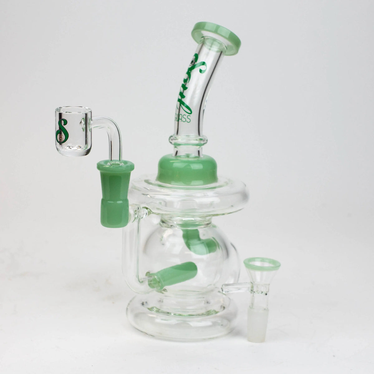 SOUL Glass 8 inch Recycler Dab Rig And Bong Combo with quartz banger and bowl piece