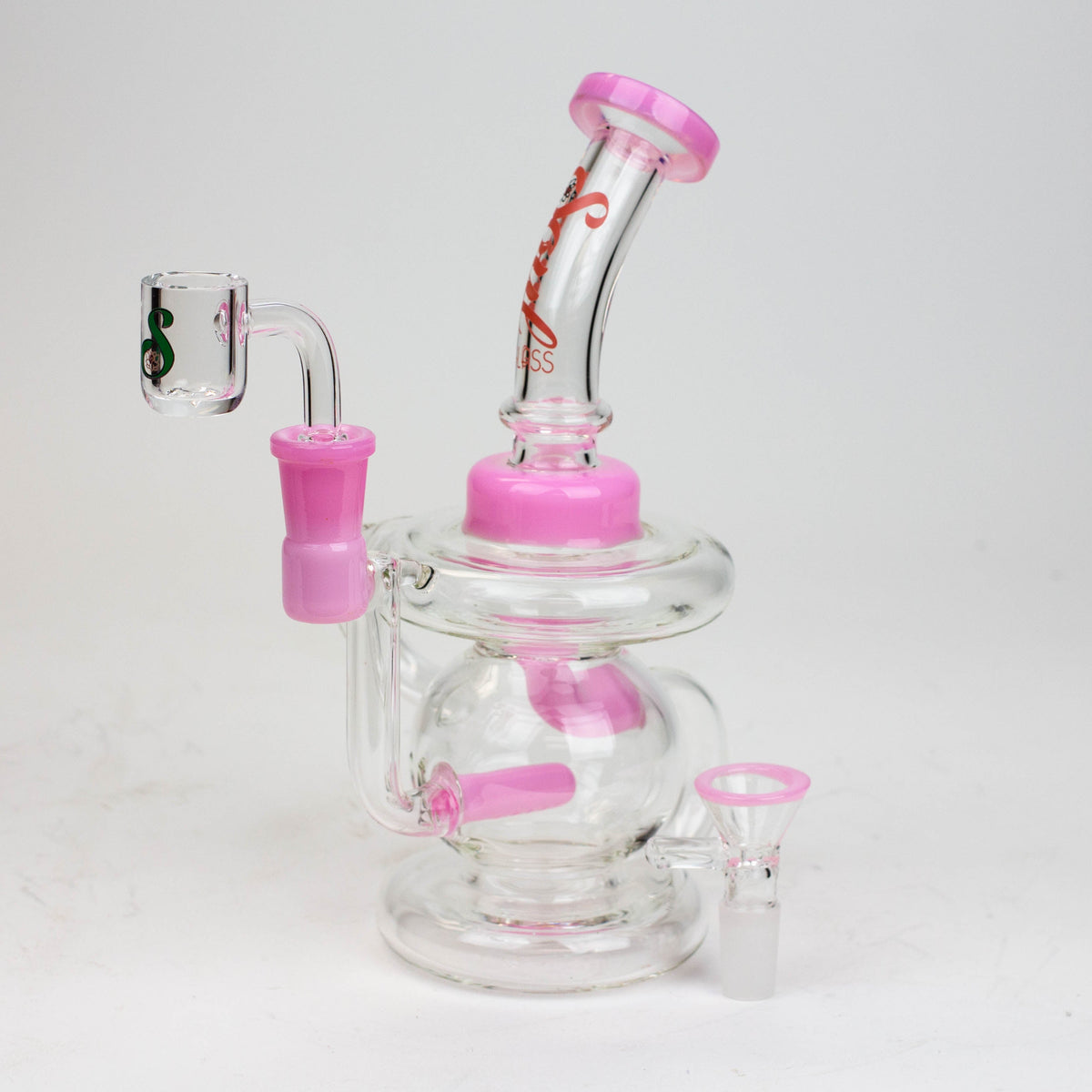 SOUL Glass 8 inch Pink Recycler Dab Rig And Bong Combo 