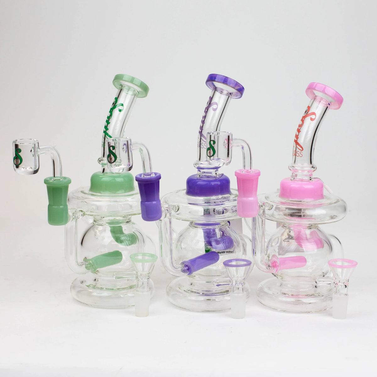 Three SOUL Glass 8 inch Recycler Dab Rig And Bong Combos