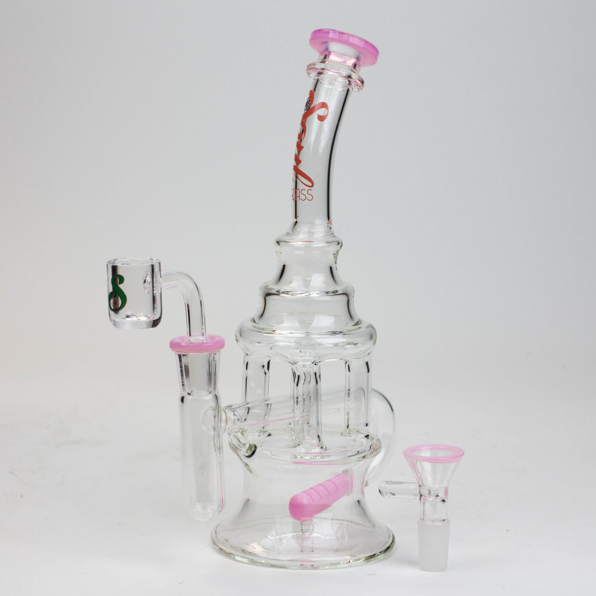 9 Inch SOUL Glass Magnum Recycler Dab Rig with bowl piece and quartz banger in Pink