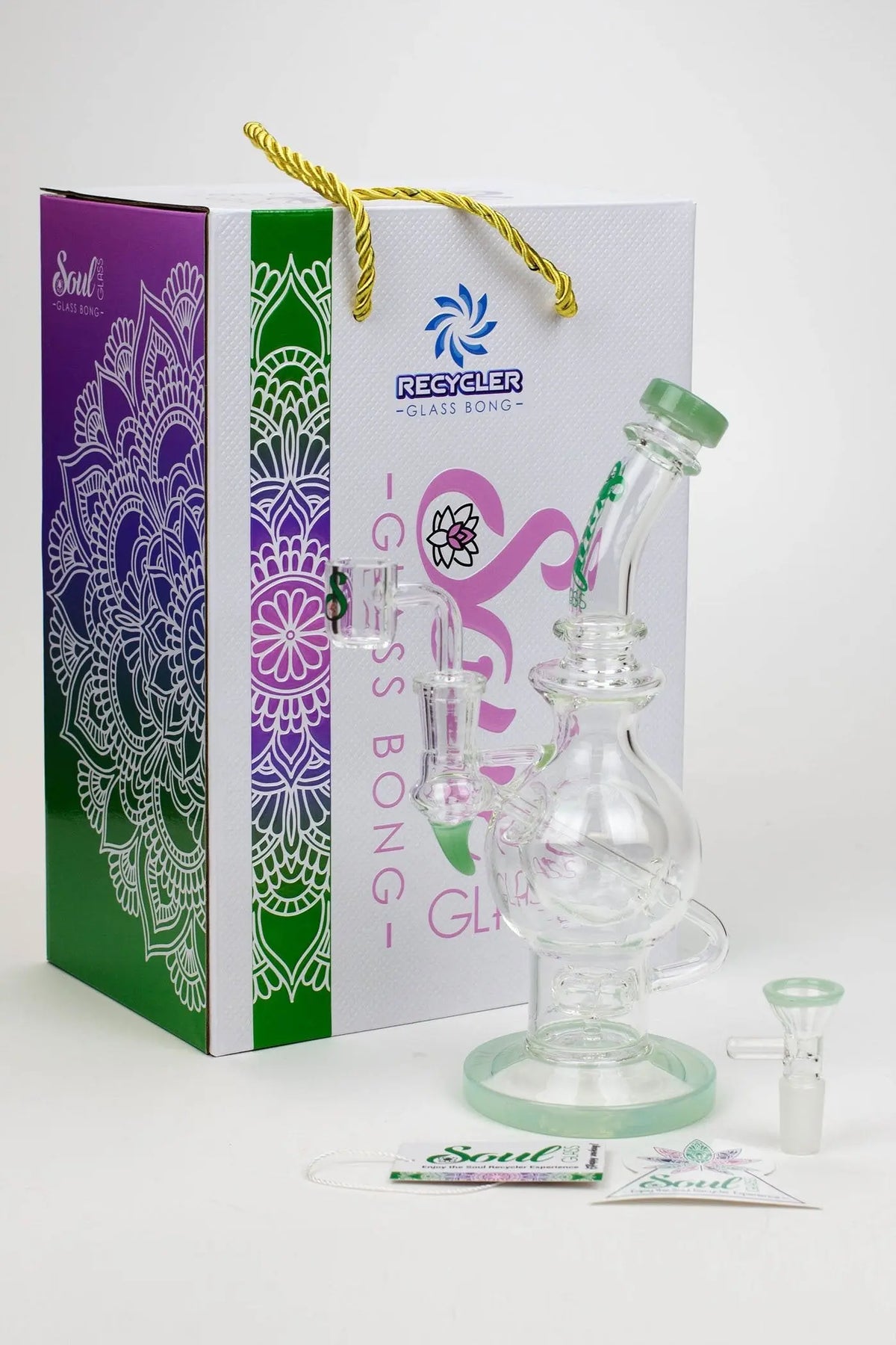 SOUL Glass 9.5 inch Sphere Recycler Dab Rig Hybrid with Gift Box