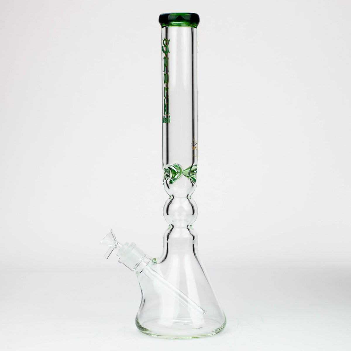 Side View of the Green 17.5 Inch Hour Glass Perc Beaker Bong from Spark Glass