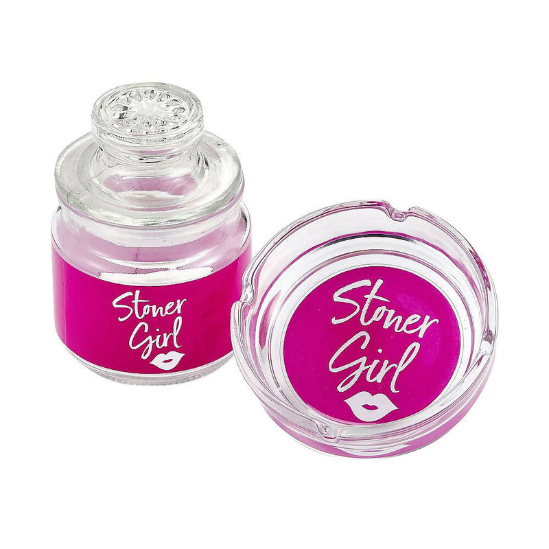 Pink Stoner Girl Ashtray And Stash Jar 420 Gift Set For Her