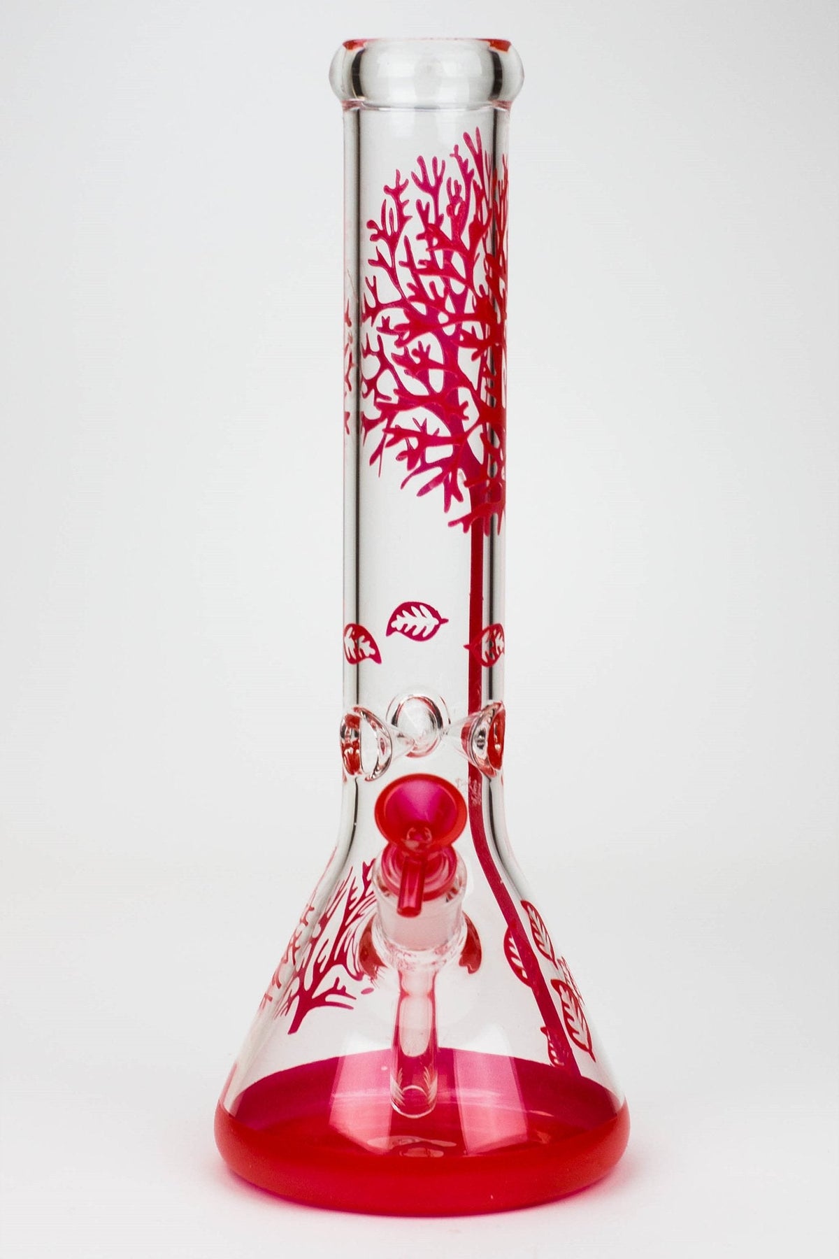 Front View of the red 14 Inch Tree of Life Glass Bong