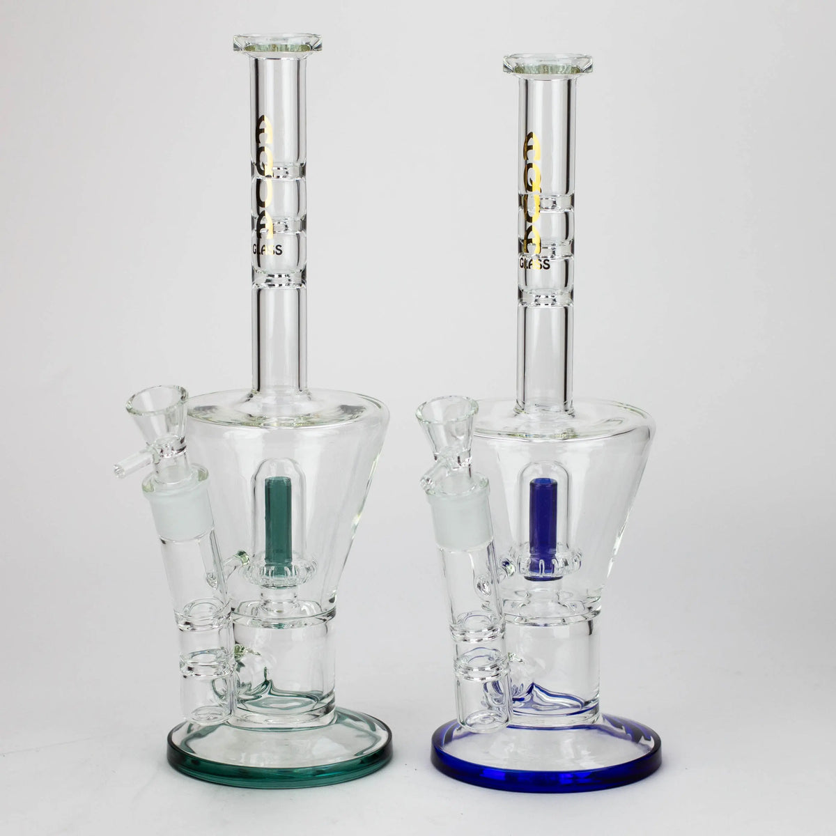 Two AQUA Glass Showerhead Perc Dab Rig Hyrbid in Green and Blue