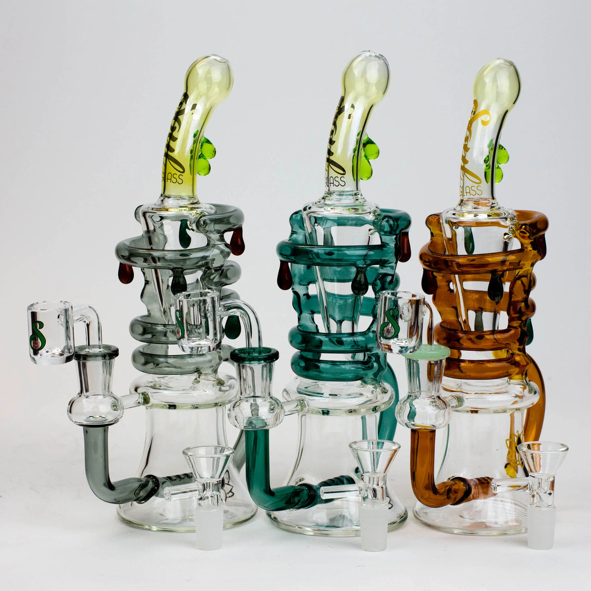 Three 9 Inch Vortex Recycler Dab Rig Hybrids From SOUL Glass