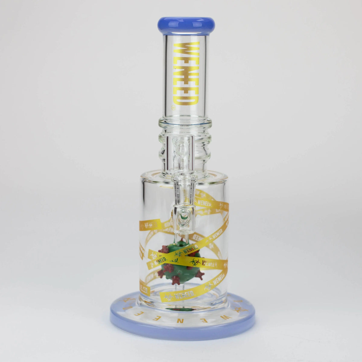 Front View of the WENEED 10-Inch Bio Hazard Blue Dab Rig