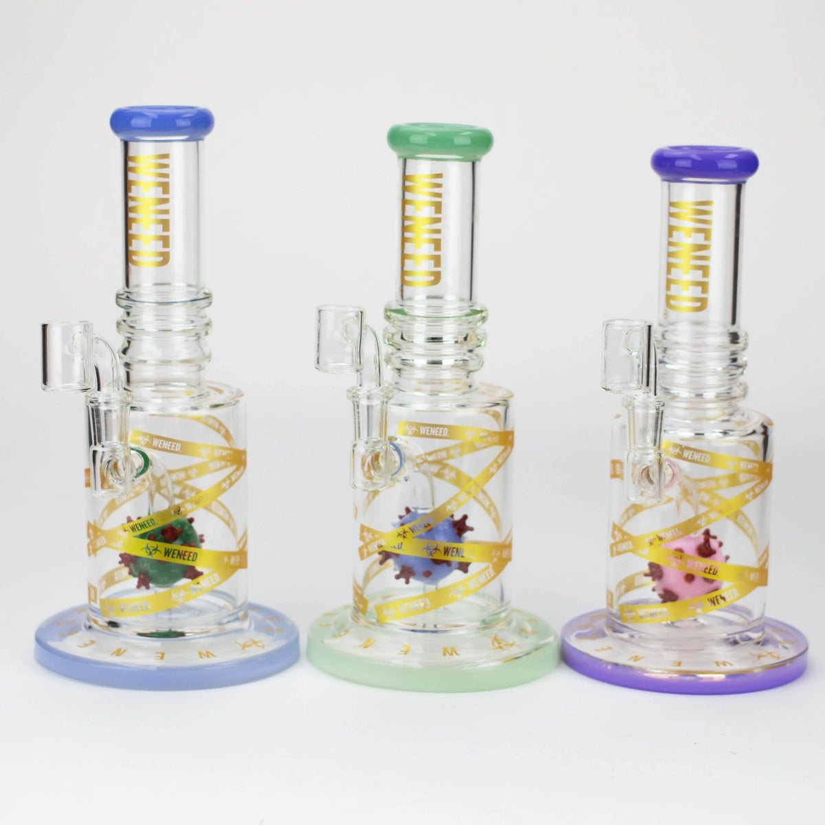 Three WENEED 10-Inch Bio Hazard Diffuser Dab Rigs